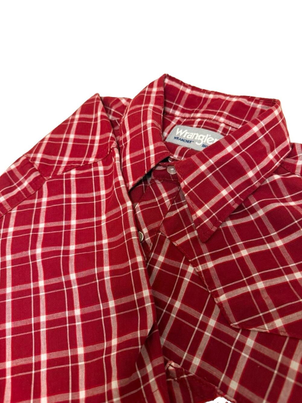 Wrangler Wrancher Men's Plaid Short Sleeve Pearl snap Button-Up Shirt M Pockets